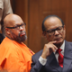 Marion “Suge” Knight, left, and his defense attorney Albert DeBlanc Jr. appear in court in Los Angeles, Thursday, Oct. 4, 2018. A judge sentenced him to 28 years in prison for the 2015 death of man he ran over outside a Compton burger stand.